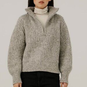 Bare Knitwear Alpine Quarter Zip Sweater in Marble Grey